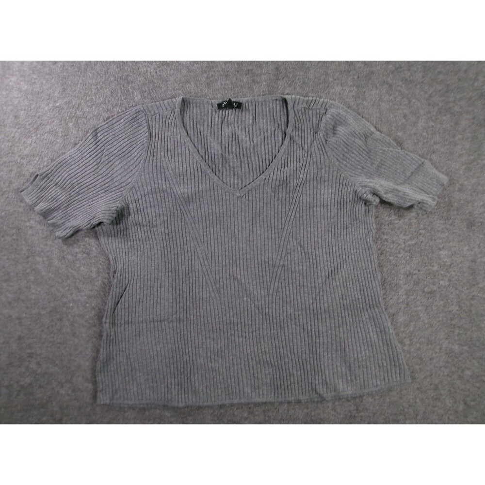 Roz Ali Top Women 1X Gray Knit Ribbed Office Casual Base Layer Capsule Everyday